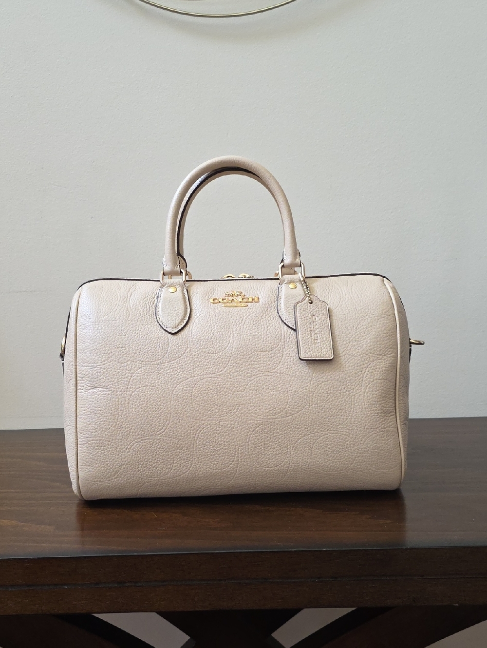 Coach Cream Pebbled Leather Satchel with Gold Hardware
